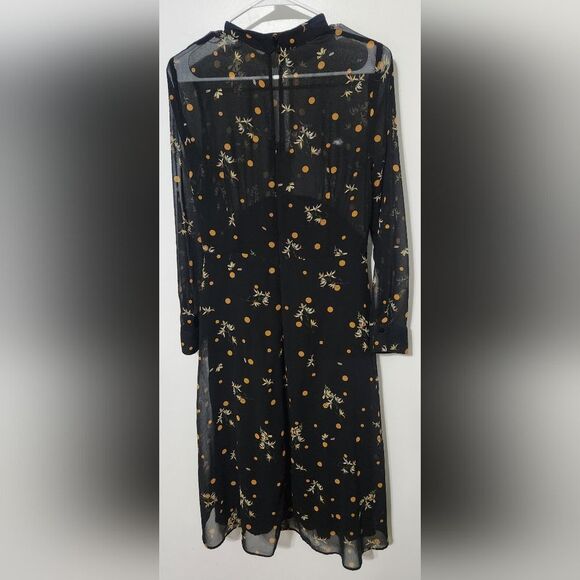 Zara Black Floral Orange Polka Dot midi Dress Size M - Picture 5 of 7